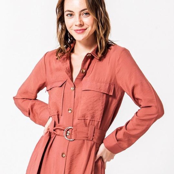 Button Down Midi Shirt Dress With Belt - Picture 2 of 6